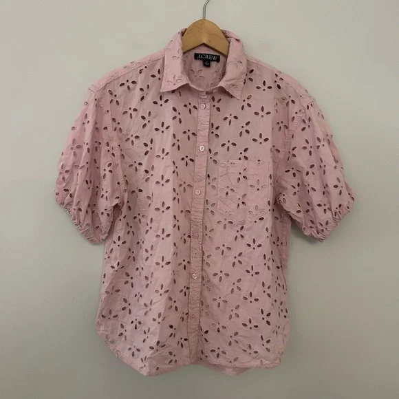 J. Crew Spring Garden Eyelet Blouse Pink Purple - Picture 2 of 8
